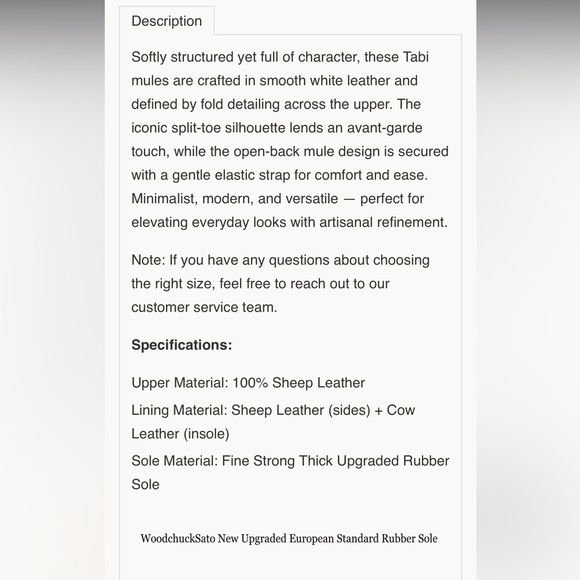 WoodchuckSato Women's White Fold Leather Tabi Mules With Beige Elastic Strap - Picture 11 of 12